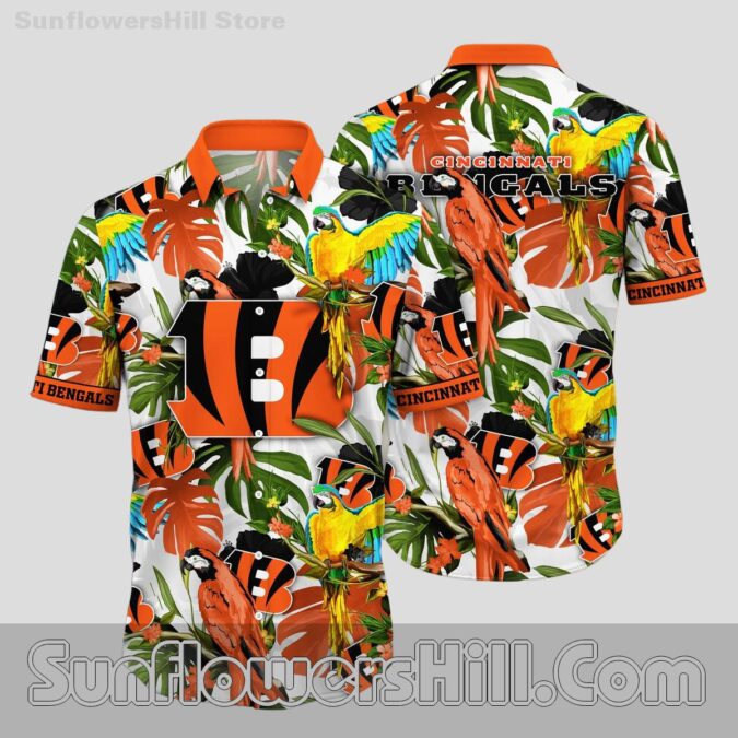 Cincinnati Bengals Parrot Print Hawaiian Shirt for Beach Trips and Game Day Cincinnati Bengals Parrot Print Hawaiian Shirt for Beach Trips and Game Day