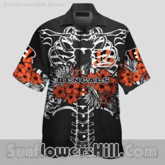 Cincinnati Bengals Skeleton Floral Hawaiian Shirt for Game Day Tailgates