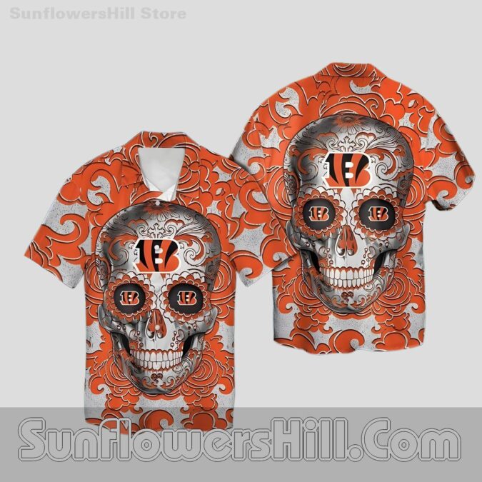 Cincinnati Bengals Sugar Skull Hawaiian Shirt for Game Day Vibes Cincinnati Bengals Sugar Skull Hawaiian Shirt for Game Day Vibes
