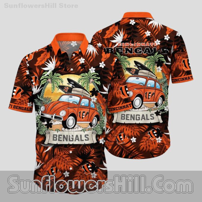 Cincinnati Bengals Sunset Car Hawaiian Shirt for Beach Trip Fans Cincinnati Bengals Sunset Car Hawaiian Shirt for Beach Trip Fans