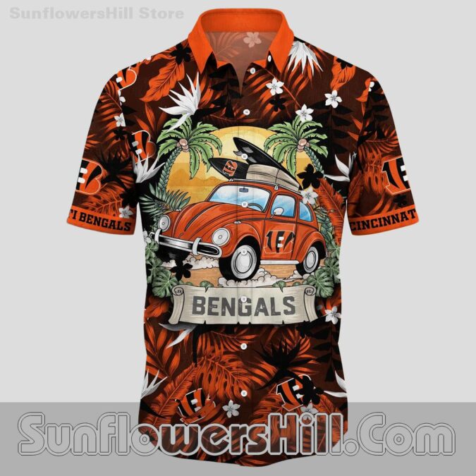 Cincinnati Bengals Sunset Car Hawaiian Shirt for Beach Trip Fans