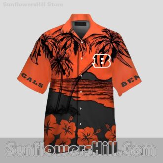Cincinnati Bengals Sunset Palm Button Up Shirt for Beach Trips