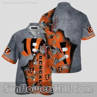 Cincinnati Bengals Torn Gray Orange Button Up Shirt for Game Day Fans