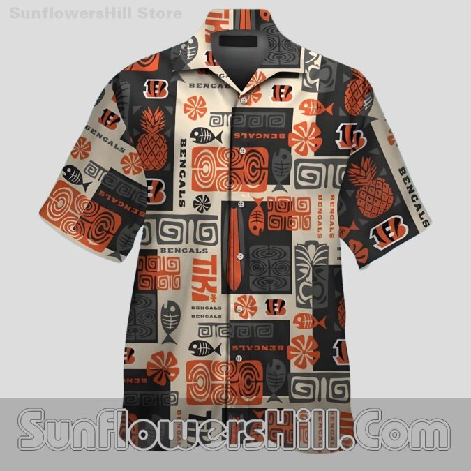 Cincinnati Bengals Tribal Patchwork Casual Shirt for Beach Fans Cincinnati Bengals Tribal Patchwork Casual Shirt for Beach Fans