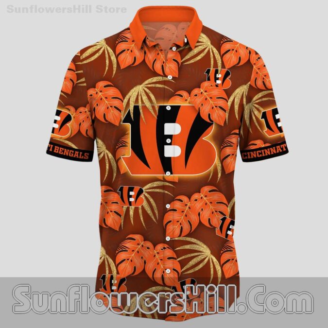 Cincinnati Bengals Tropical Leaf Hawaiian Shirt for Beach Days Cincinnati Bengals Tropical Leaf Hawaiian Shirt for Beach Days
