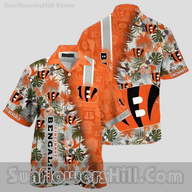 Cincinnati Bengals Tropical Leaf Hawaiian Shirt for Beach Trip Fans Cincinnati Bengals Tropical Leaf Hawaiian Shirt for Beach Trip Fans