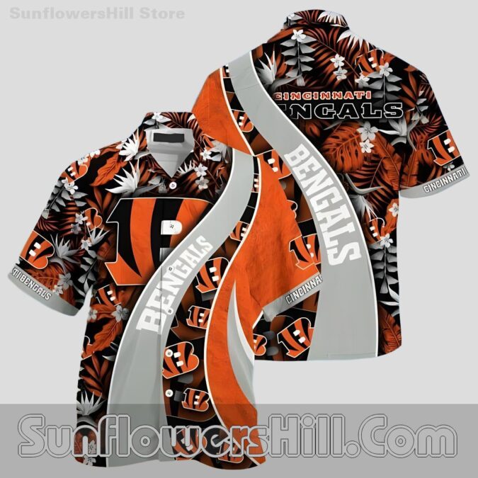 Cincinnati Bengals Tropical Logo Short Sleeve Shirt for Football Season Fun Cincinnati Bengals Tropical Logo Short Sleeve Shirt for Football Season Fun