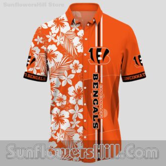 Cincinnati Bengals White Hibiscus Button Up Shirt for Beach Trips