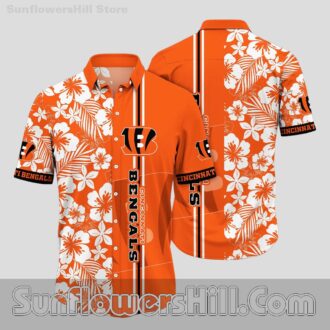 Cincinnati Bengals White Hibiscus Button Up Shirt for Beach Trips