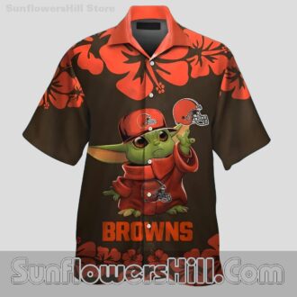 Cleveland Browns Baby Yoda Hibiscus Hawaiian Shirt for Game Day Vibes