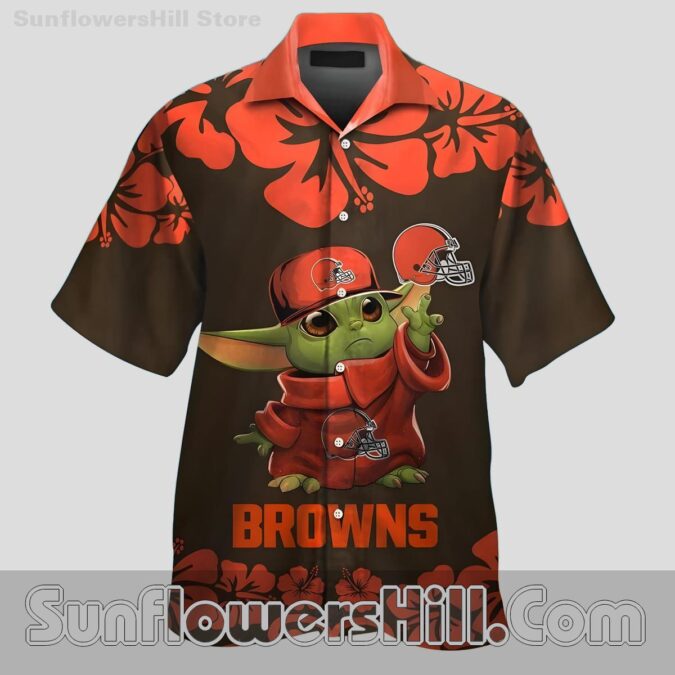 Cleveland Browns Baby Yoda Hibiscus Hawaiian Shirt for Game Day Vibes