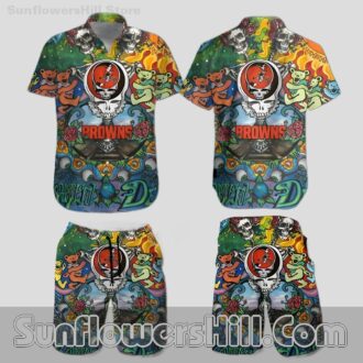 Cleveland Browns Grateful Dead Psychedelic Shirt and Shorts Set for Music Festival Fans