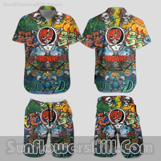 Cleveland Browns Grateful Dead Psychedelic Shirt and Shorts Set for Music Festival Fans