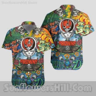 Cleveland Browns Grateful Dead Psychedelic Shirt and Shorts Set for Music Festival Fans
