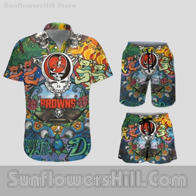 Cleveland Browns Grateful Dead Psychedelic Shirt and Shorts Set for Music Festival Fans
