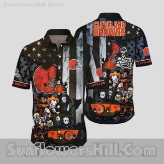 Cleveland Browns Halloween Horror Print Hawaiian Shirt for Spooky Season Fans