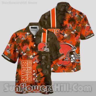 Cleveland Browns Helmet and Palm Tree Short Sleeve Shirt for Loyal Fans