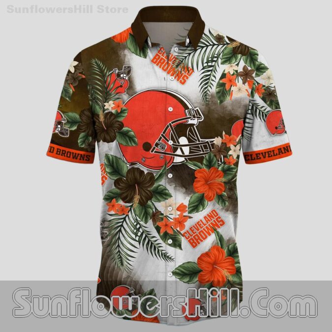 Cleveland Browns Hibiscus Aloha Button Up Shirt for Beach Trips and Game Day