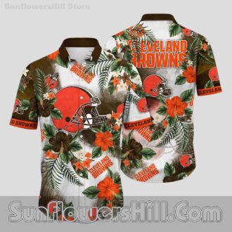 Cleveland Browns Hibiscus Aloha Button Up Shirt for Beach Trips and Game Day
