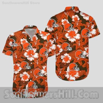 Cleveland Browns Orange Hibiscus Hawaiian Shirt for Game Day and Summer Parties