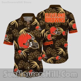 Cleveland Browns Palm Leaf Button Up Shirt for Beach Trips and Game Days