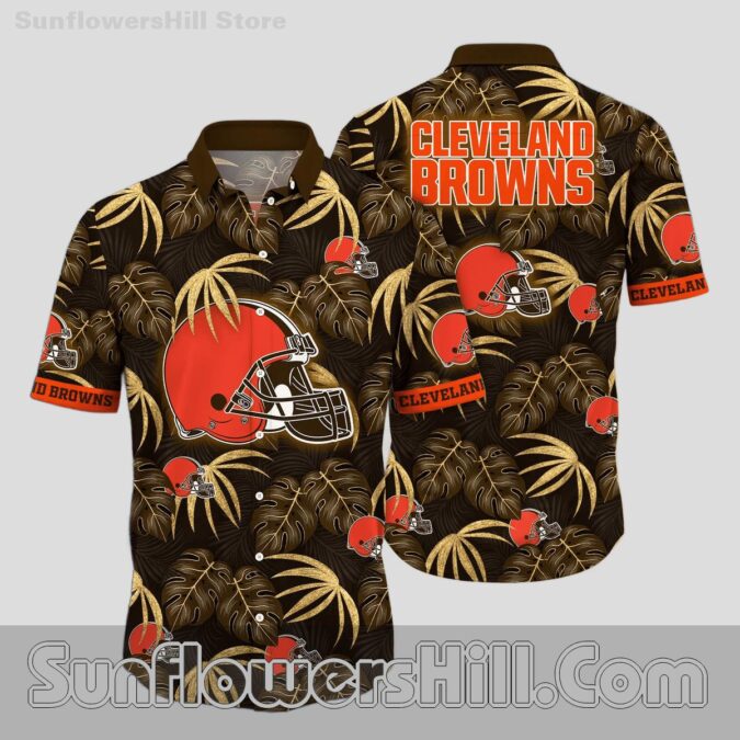 Cleveland Browns Palm Leaf Button Up Shirt for Beach Trips and Game Days