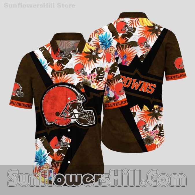 Cleveland Browns Pineapple Floral Button Up Shirt for Beach Trips