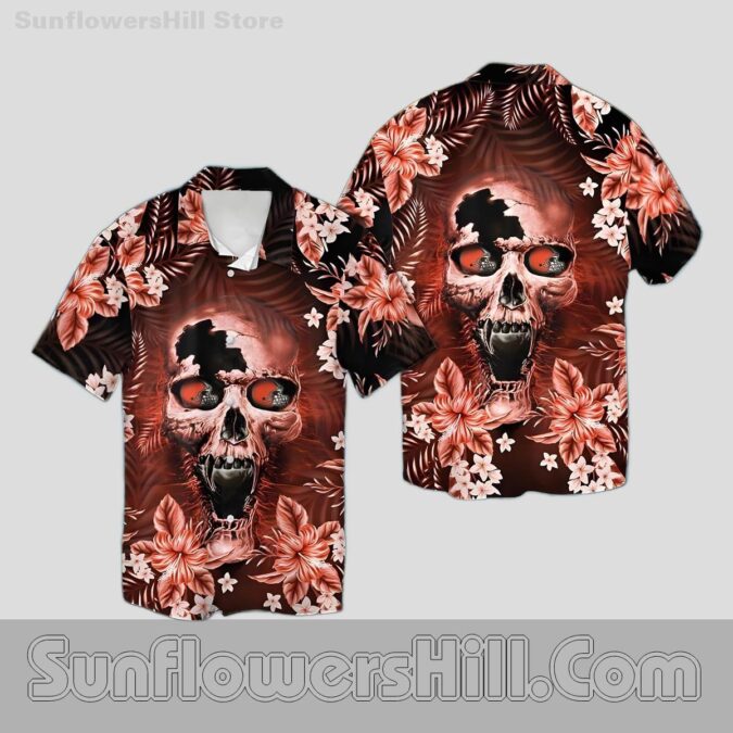 Cleveland Browns Skull Floral Hawaiian Shirt for Game Day Rebels