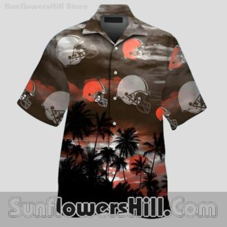Cleveland Browns Sunset Helmet Hawaiian Shirt for Beach Trips