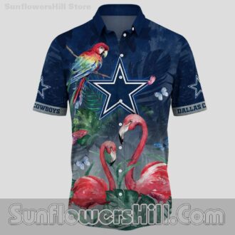Official Looking Dallas Cowboys Floral Shirt with Flamingos and Jungle Leaves for Texas Football Lovers