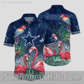 Official Looking Dallas Cowboys Floral Shirt with Flamingos and Jungle Leaves for Texas Football Lovers