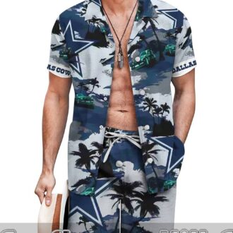 Best Seller! Cowboys Palm Tree Hawaiian Shirt & Shorts Set for Summer Tailgates & BBQ Parties