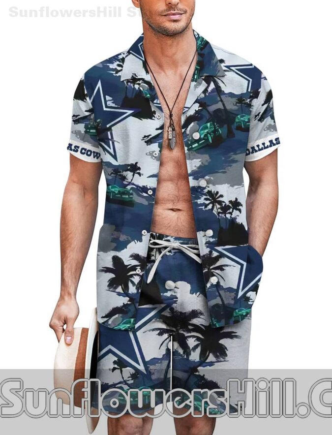 Best Seller! Cowboys Palm Tree Hawaiian Shirt & Shorts Set for Summer Tailgates & BBQ Parties
