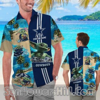 Custom Name Dallas Cowboys Hawaiian Shirt with Baby Yoda, Unique Personalized Football Fan Gear