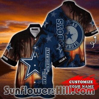 Custom Name Dallas Cowboys Sunset Button Up Shirt for Beach Days