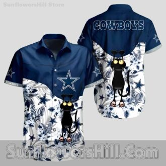 Dallas Cowboys Cartoon Cat Hawaiian Shirt for Beach Vacations
