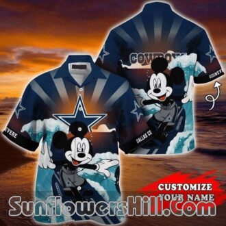 Dallas Cowboys Custom Name Surfing Mickey Button Down Shirt for Summer Fun