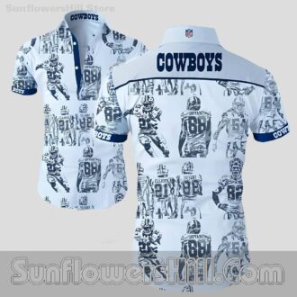 Dallas Cowboys Elliott and Bryant White Button Up Shirt for Summer Parties