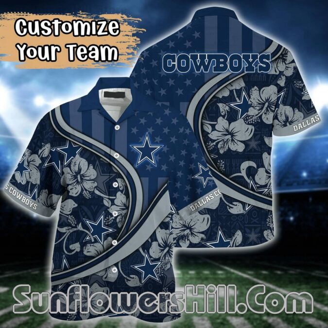 Dallas Cowboys Floral and Flag Button Up Shirt for Beach Days