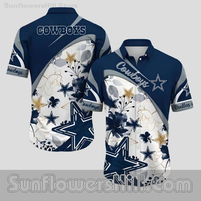 Dallas Cowboys Floral Design Button Up Shirt for Summer BBQs