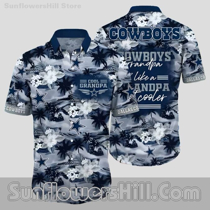 Dallas Cowboys Floral Hawaiian Shirt with Grandpa Design for Fans Dallas Cowboys Floral Hawaiian Shirt with Grandpa Design for Fans