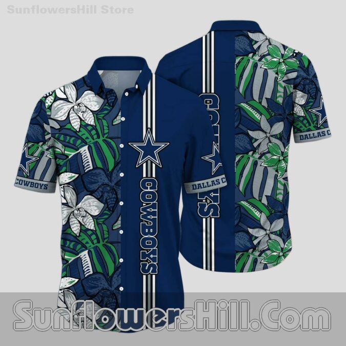 Dallas Cowboys Green Palm Print Aloha Shirt for BBQ Parties