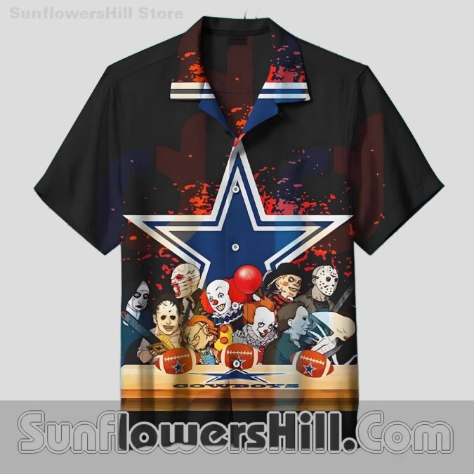 Dallas Cowboys Halloween Scary Print Aloha Shirt for NFL Lovers Dallas Cowboys Halloween Scary Print Aloha Shirt for NFL Lovers