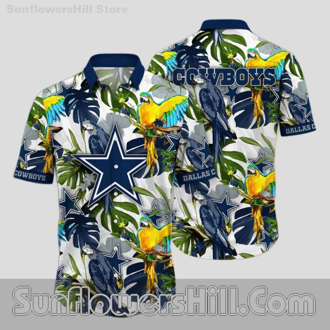 Dallas Cowboys Macaw Bird Aloha Shirt for Backyard BBQ and Tailgates