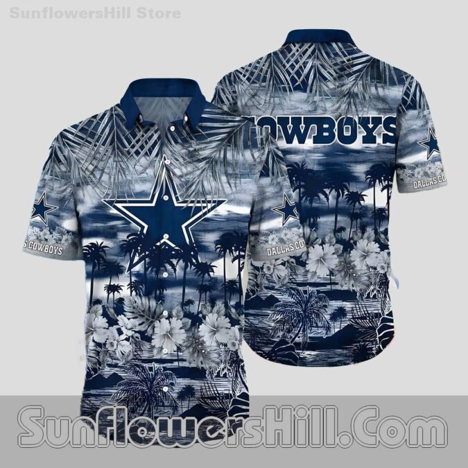 Dallas Cowboys Monochrome Palm Button Up Shirt for Dedicated Fans Dallas Cowboys Monochrome Palm Button Up Shirt for Dedicated Fans
