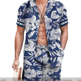 Dallas Cowboys Navy Floral Hawaiian Unisex Shirt and Shorts for Sports Lovers