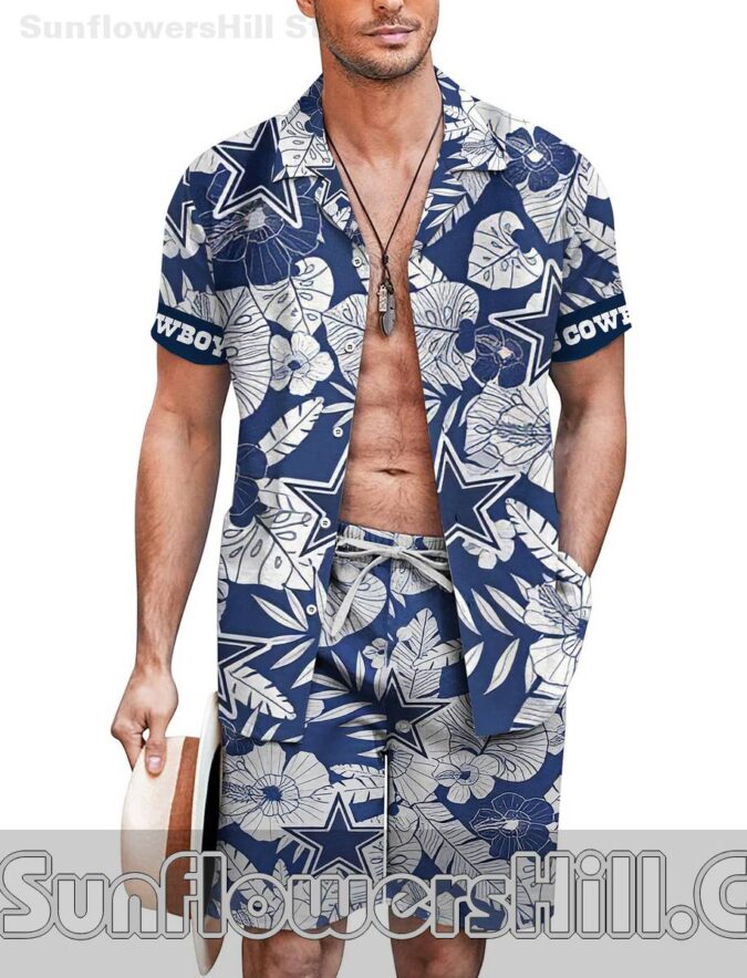 Dallas Cowboys Navy Floral Hawaiian Unisex Shirt and Shorts for Sports Lovers Dallas Cowboys Navy Floral Hawaiian Unisex Shirt and Shorts for Sports Lovers