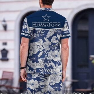 Dallas Cowboys Navy Floral Hawaiian Unisex Shirt and Shorts for Sports Lovers