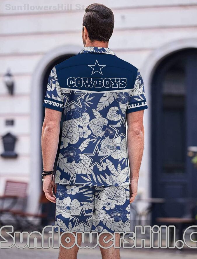 Dallas Cowboys Navy Floral Hawaiian Unisex Shirt and Shorts for Sports Lovers