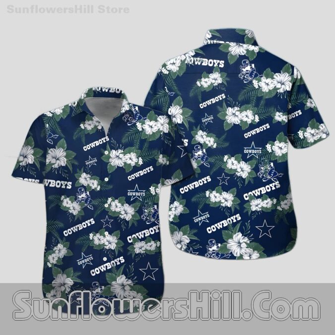 Dallas Cowboys Navy Hibiscus Button Up Shirt for Beach Lovers Dallas Cowboys Navy Hibiscus Button Up Shirt for Beach Lovers